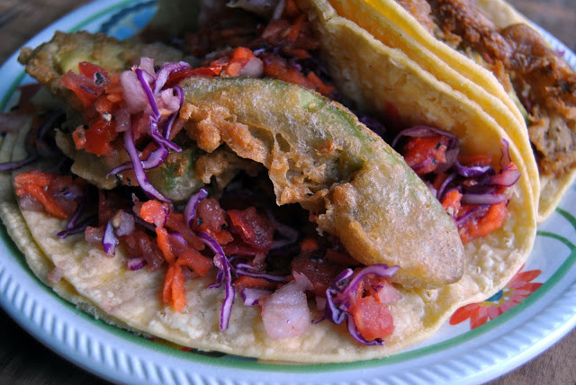 Beer Battered Avocado Tacos with Ginger-Carrot Salsa